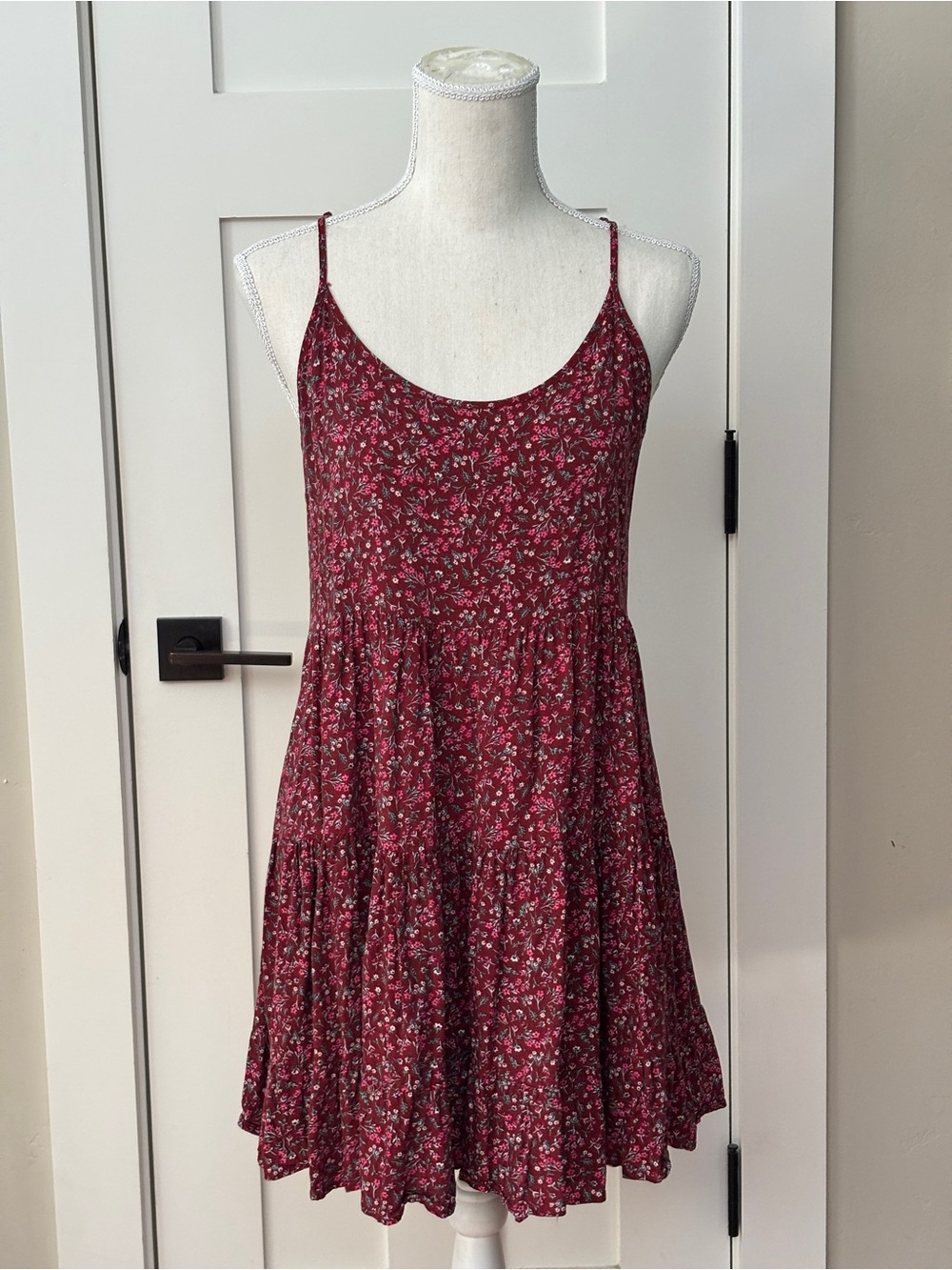 Burgundy Floral Babydoll Dress